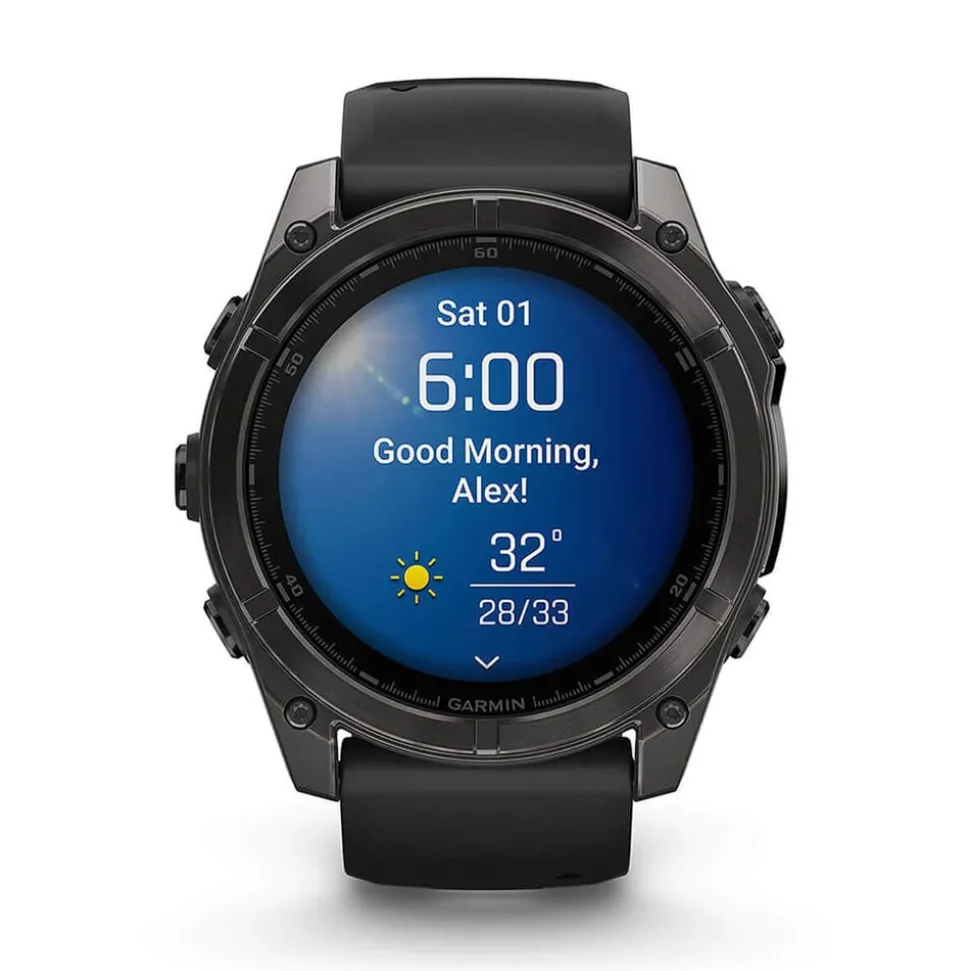 Garmin fenix® 8 AMOLED 51mm Carbon Grey DLC Titanium Case Black Pebble Grey Silicon Strap Watch