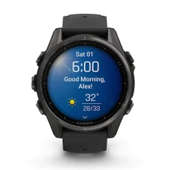 Garmin fenix&reg; 8 AMOLED 43mm Carbon Grey DLC Titanium Case Black Pebble Grey Silicon Strap Watch