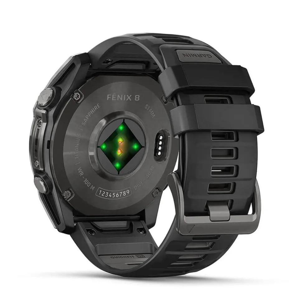 Garmin fenix® 8 AMOLED 51mm Carbon Grey DLC Titanium Case Black Pebble Grey Silicon Strap Watch