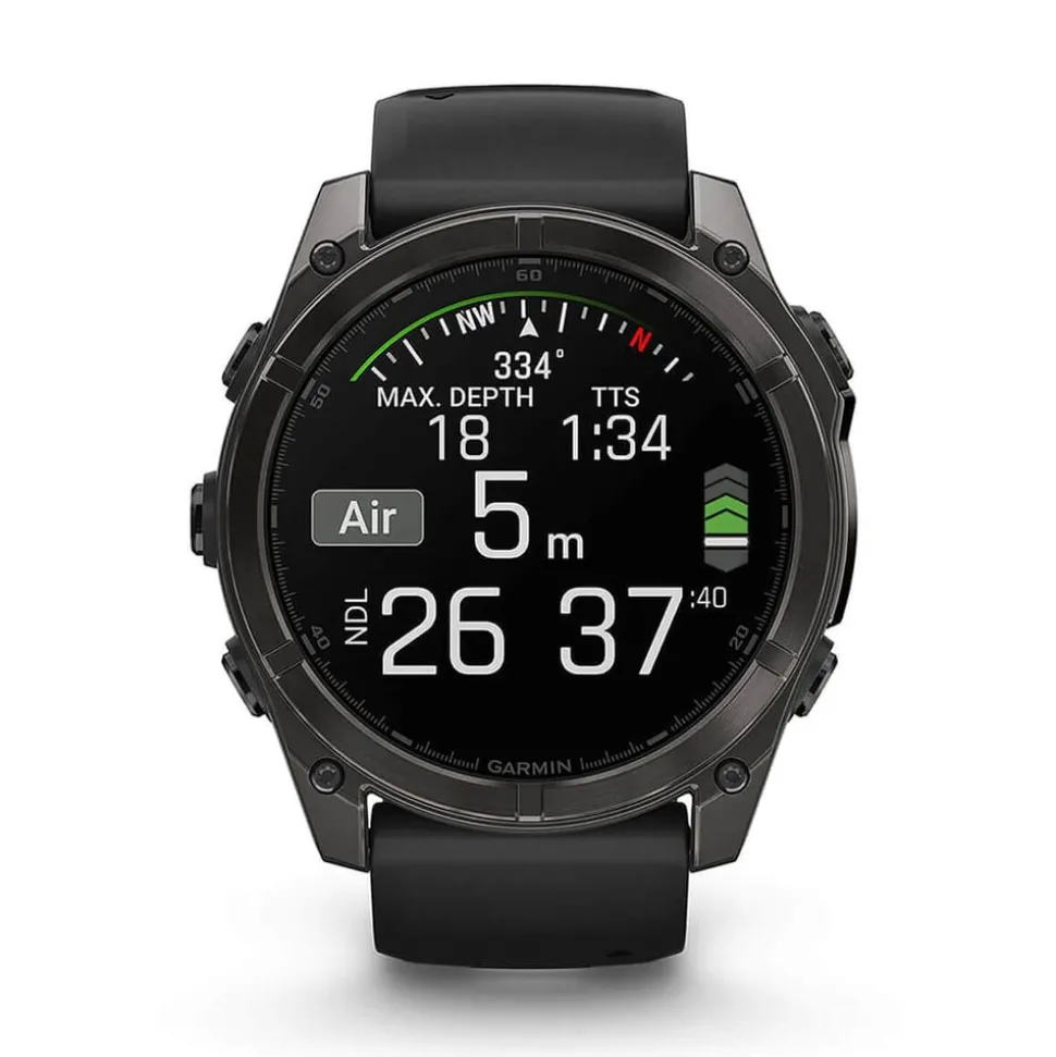 Garmin fenix® 8 AMOLED 51mm Carbon Grey DLC Titanium Case Black Pebble Grey Silicon Strap Watch