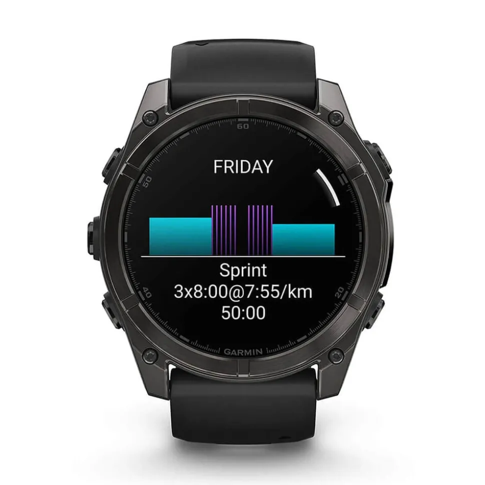 Garmin fenix® 8 AMOLED 51mm Carbon Grey DLC Titanium Case Black Pebble Grey Silicon Strap Watch