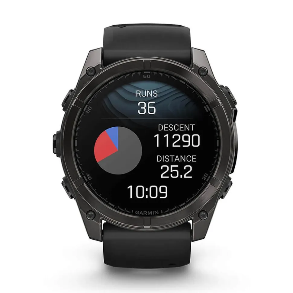 Garmin fenix® 8 AMOLED 51mm Carbon Grey DLC Titanium Case Black Pebble Grey Silicon Strap Watch