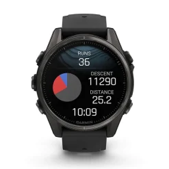 Garmin fenix&reg; 8 AMOLED 43mm Carbon Grey DLC Titanium Case Black Pebble Grey Silicon Strap Watch