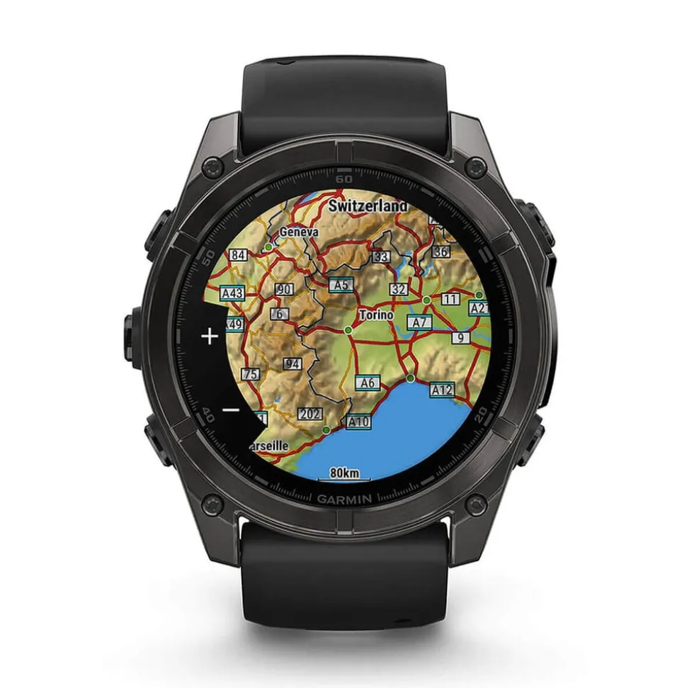 Garmin fenix® 8 AMOLED 51mm Carbon Grey DLC Titanium Case Black Pebble Grey Silicon Strap Watch