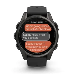 Garmin fenix&reg; 8 AMOLED 43mm Carbon Grey DLC Titanium Case Black Pebble Grey Silicon Strap Watch