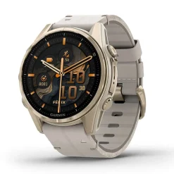 Garmin fenix® 8 AMOLED Sapphire 43mm Soft Gold Case Limestone Leather Strap Watch