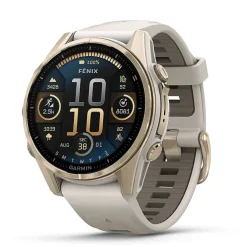 Garmin fenix® 8 AMOLED Sapphire 43mm Soft Gold Case Fog Grey Dark Sandstone Silicon Strap Watch