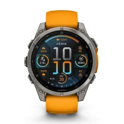 Garmin fenix&reg; 8 AMOLED Sapphire 47mm Titanium Case Spark Orange Graphite Silicon Strap Watch