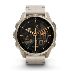 Garmin fenix&reg; 8 AMOLED Sapphire 43mm Soft Gold Case Limestone Leather Strap Watch