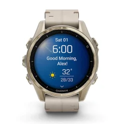 Garmin fenix&reg; 8 AMOLED Sapphire 43mm Soft Gold Case Limestone Leather Strap Watch