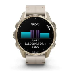 Garmin fenix&reg; 8 AMOLED Sapphire 43mm Soft Gold Case Limestone Leather Strap Watch