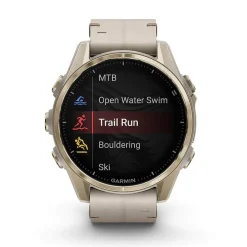 Garmin fenix&reg; 8 AMOLED Sapphire 43mm Soft Gold Case Limestone Leather Strap Watch