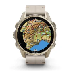Garmin fenix&reg; 8 AMOLED Sapphire 43mm Soft Gold Case Limestone Leather Strap Watch