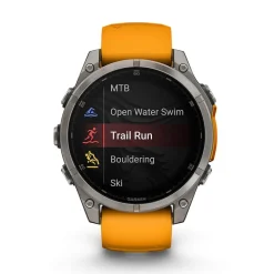 Garmin fenix&reg; 8 AMOLED Sapphire 47mm Titanium Case Spark Orange Graphite Silicon Strap Watch