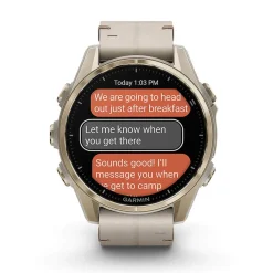 Garmin fenix&reg; 8 AMOLED Sapphire 43mm Soft Gold Case Limestone Leather Strap Watch