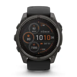 Garmin fenix&reg; 8 Solar 51mm Carbon Grey DLC Titanium Case Black Pebble Gray Silicon Strap Watch