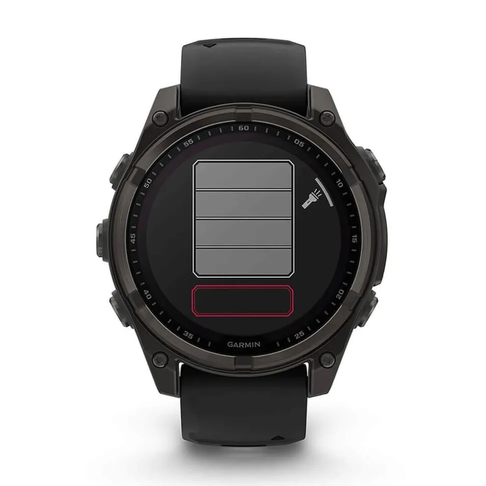 Garmin fenix® 8 Solar 47mm Carbon Grey DLC Titanium Case Black Pebble Gray Silicon Strap Watch