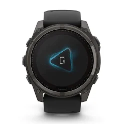 Garmin fenix&reg; 8 Solar 51mm Carbon Grey DLC Titanium Case Black Pebble Gray Silicon Strap Watch