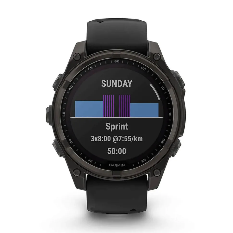 Garmin fenix® 8 Solar 47mm Carbon Grey DLC Titanium Case Black Pebble Gray Silicon Strap Watch