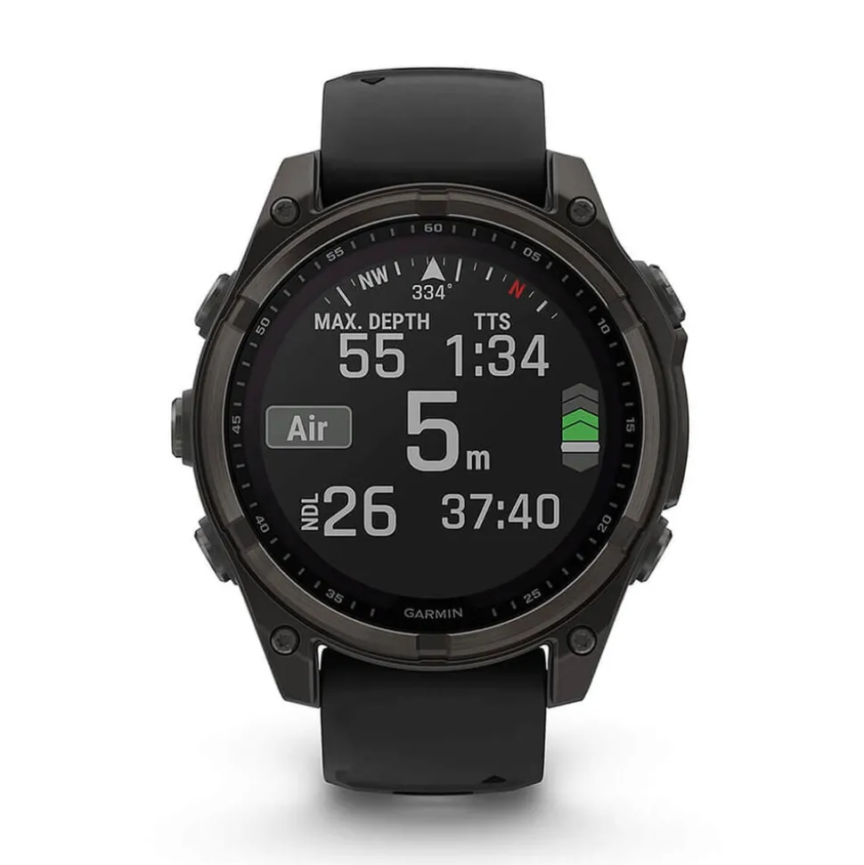 Garmin fenix® 8 Solar 47mm Carbon Grey DLC Titanium Case Black Pebble Gray Silicon Strap Watch