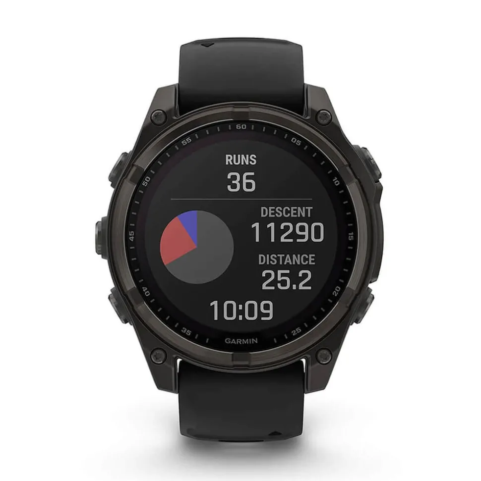 Garmin fenix® 8 Solar 47mm Carbon Grey DLC Titanium Case Black Pebble Gray Silicon Strap Watch
