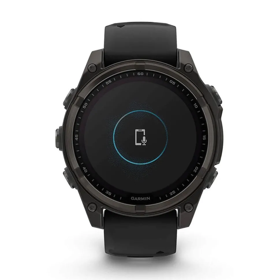 Garmin fenix® 8 Solar 47mm Carbon Grey DLC Titanium Case Black Pebble Gray Silicon Strap Watch