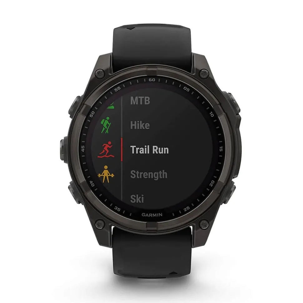Garmin fenix® 8 Solar 47mm Carbon Grey DLC Titanium Case Black Pebble Gray Silicon Strap Watch