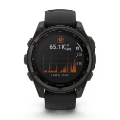 Garmin fenix® 8 Solar 47mm Carbon Grey DLC Titanium Case Black Pebble Gray Silicon Strap Watch