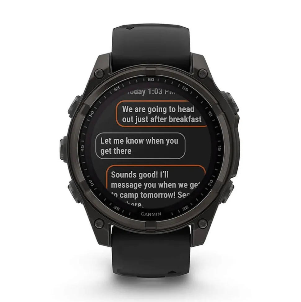 Garmin fenix® 8 Solar 47mm Carbon Grey DLC Titanium Case Black Pebble Gray Silicon Strap Watch