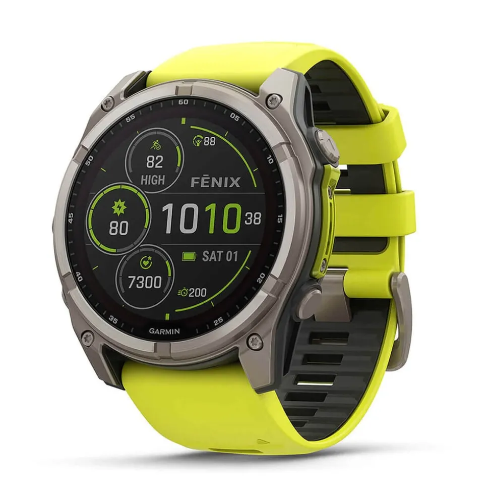 Garmin fenix® 8 Solar Sapphire 51mm Titanium Case Amp Yellow & Graphite Silicone Strap Watch