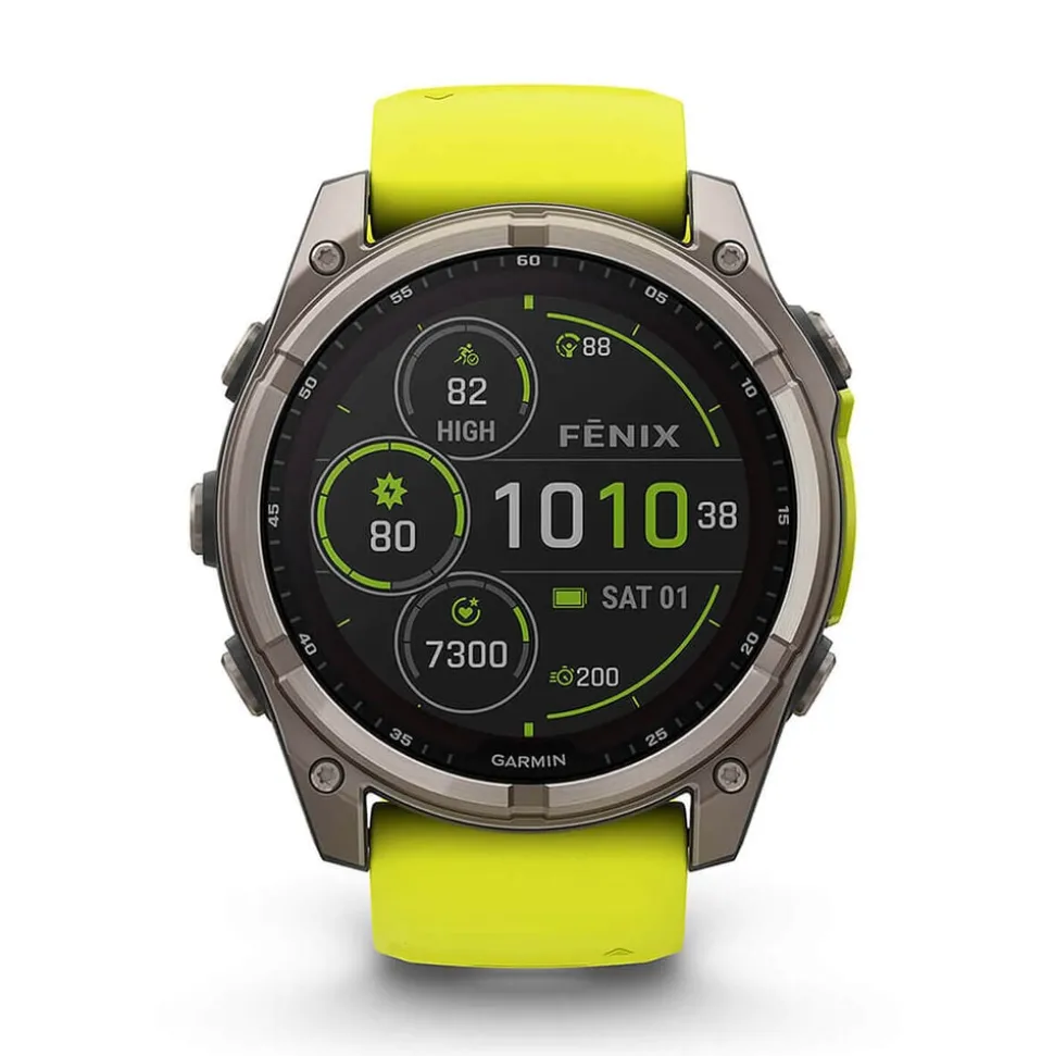 Garmin fenix® 8 Solar Sapphire 51mm Titanium Case Amp Yellow & Graphite Silicone Strap Watch