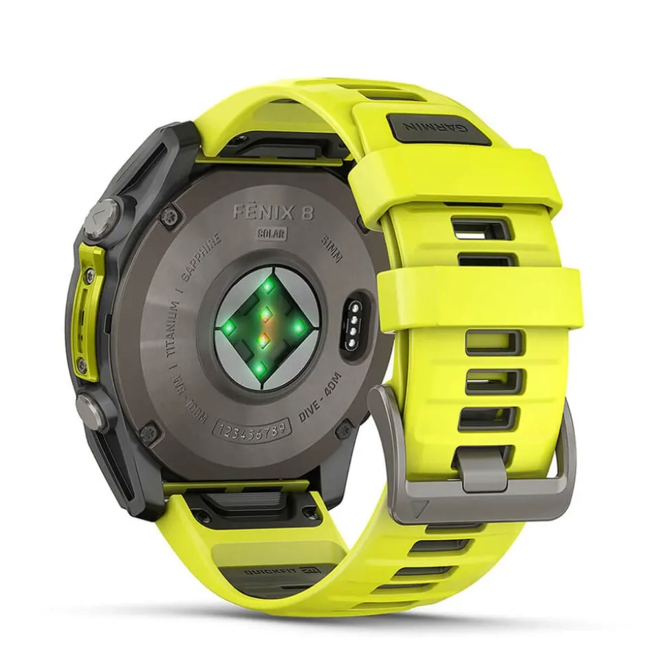 Garmin fenix® 8 Solar Sapphire 51mm Titanium Case Amp Yellow & Graphite Silicone Strap Watch