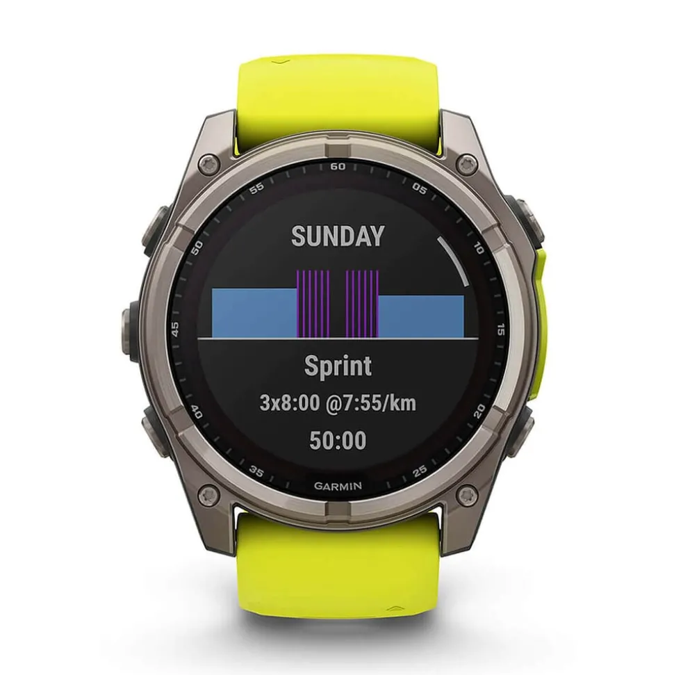 Garmin fenix® 8 Solar Sapphire 51mm Titanium Case Amp Yellow & Graphite Silicone Strap Watch