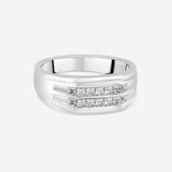 Gents Sterling Silver Two Line Square Cubic Zirconia Signet Ring