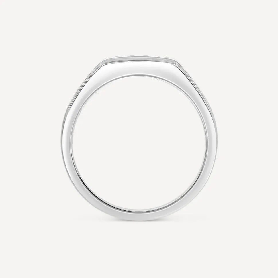 Gents Sterling Silver Two Line Square Cubic Zirconia Signet Ring