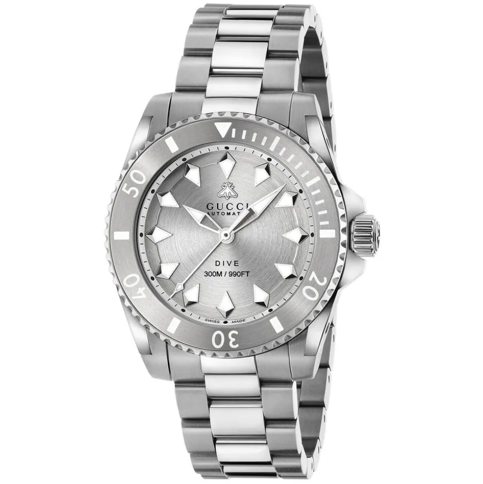 Gucci Dive 40mm Silver Dial Steel Bezel Bracelet Watch