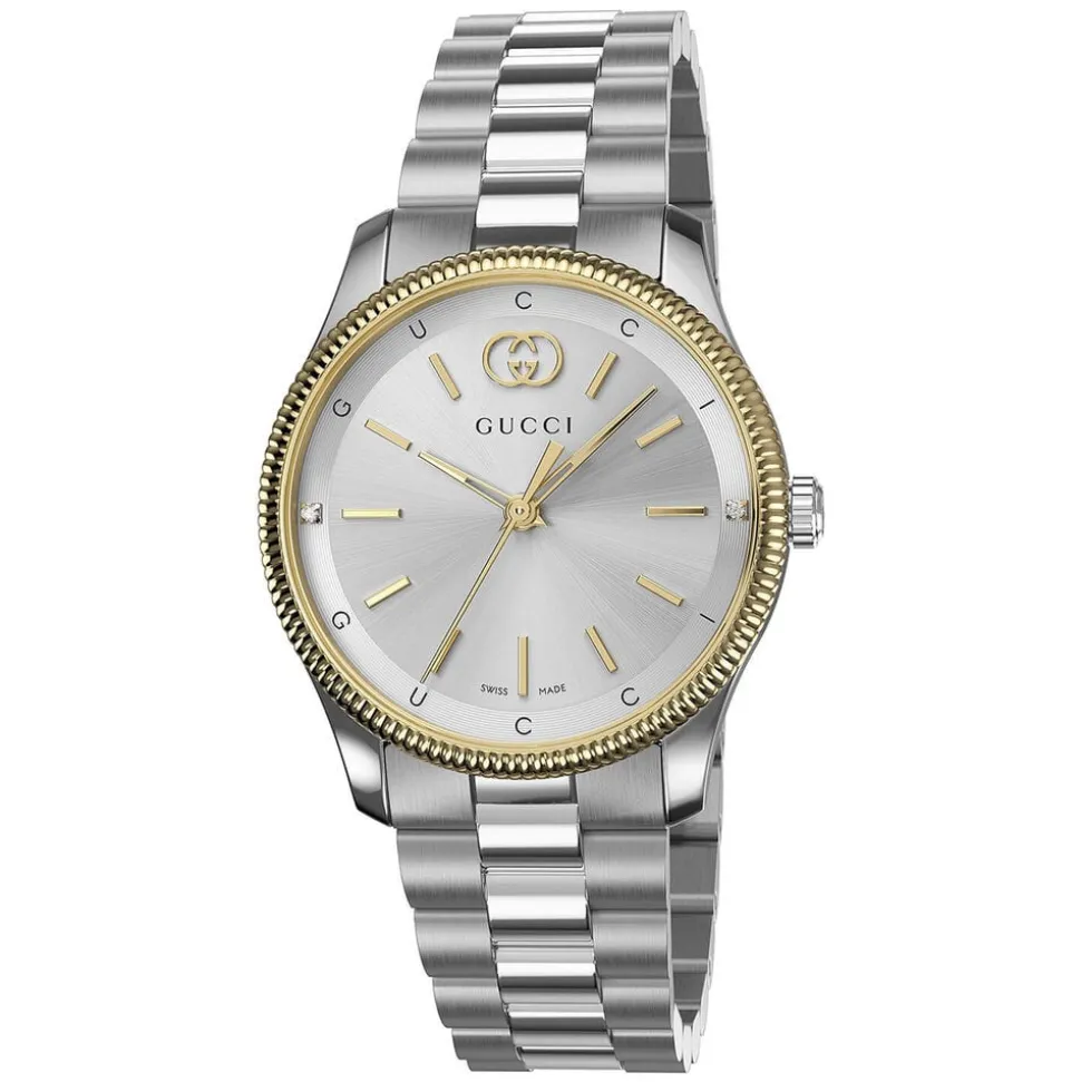 Gucci G-Timeless Quartz 29mm Silver Dial Diamond Dots Steel Bracelet Watch