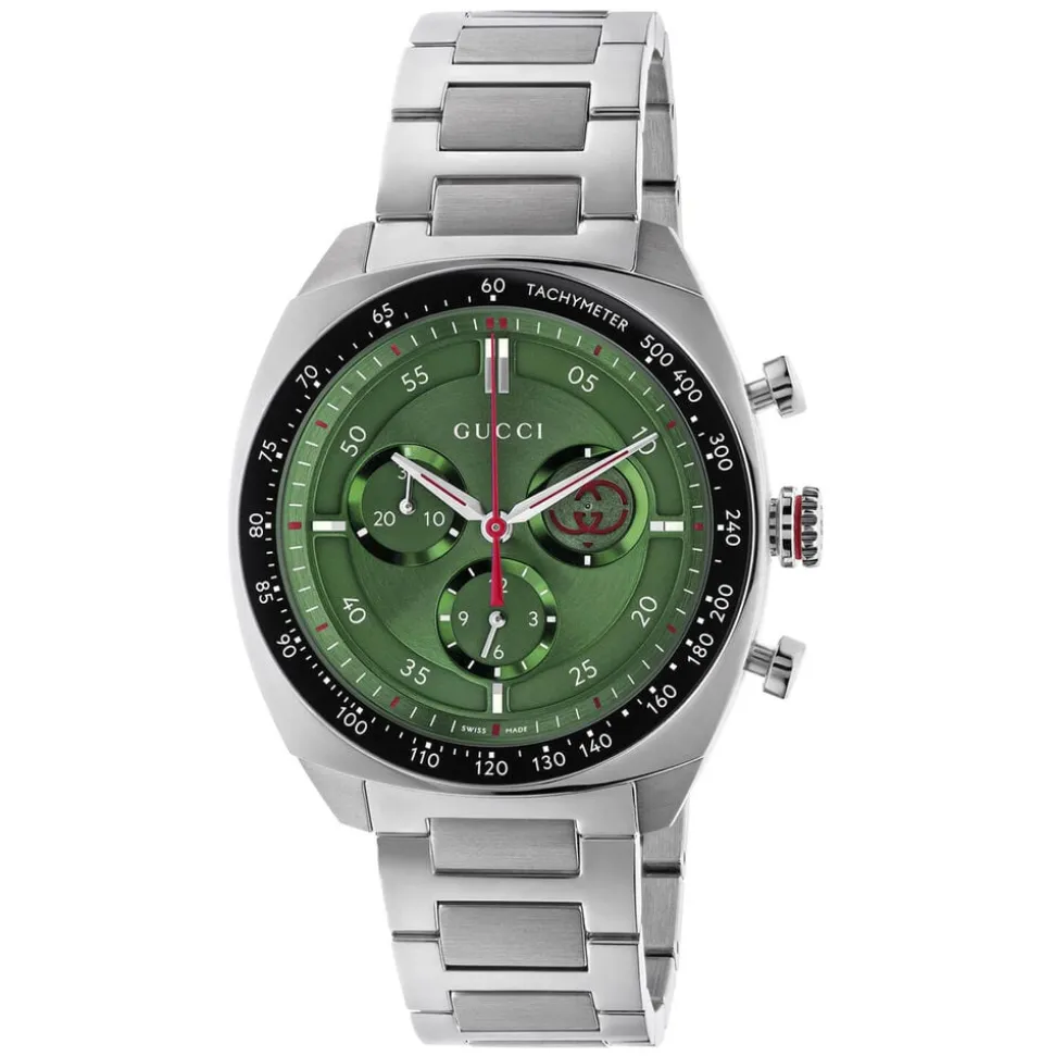 Gucci Interlocking Chronograph 41mm Green Dial Steel Bracelet Watch