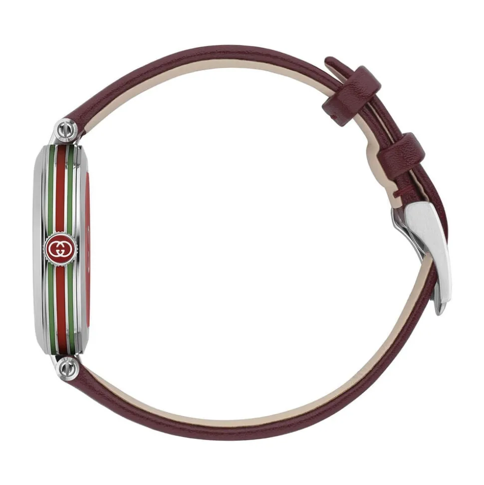 Gucci Model 2000 30mm Silver Dial Red Leather Strap Watch