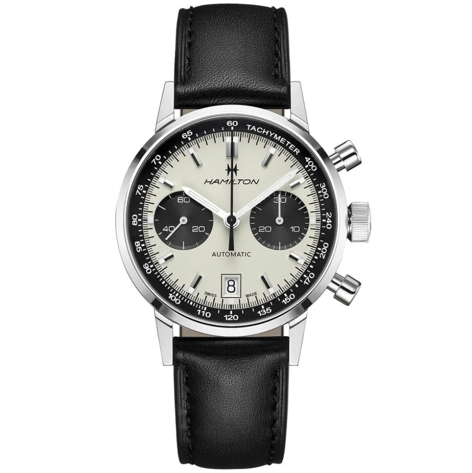 Hamilton American Classic Intra-Matic Auto 40mm Panda Dial Black Leather Strap Watch