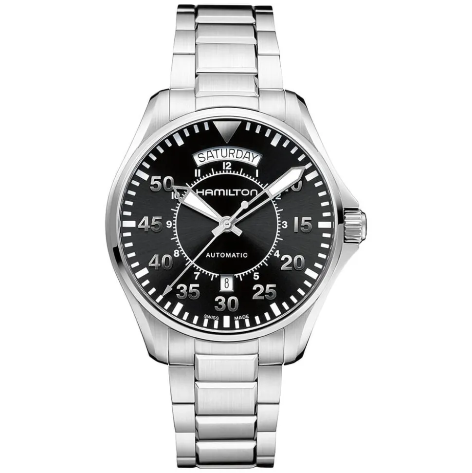 Hamilton Khaki Aviation Pilot Day Date Auto 42mm Black Dial Steel Case & Bracelet Watch