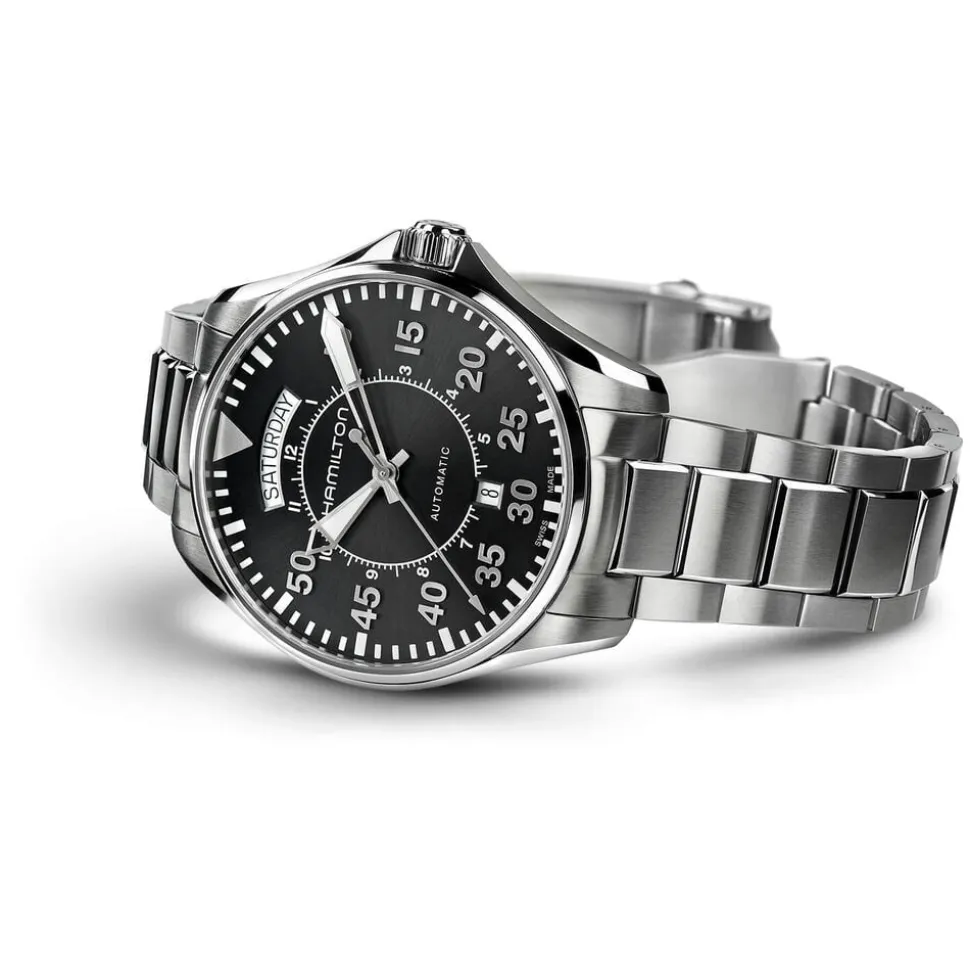 Hamilton Khaki Aviation Pilot Day Date Auto 42mm Black Dial Steel Case & Bracelet Watch
