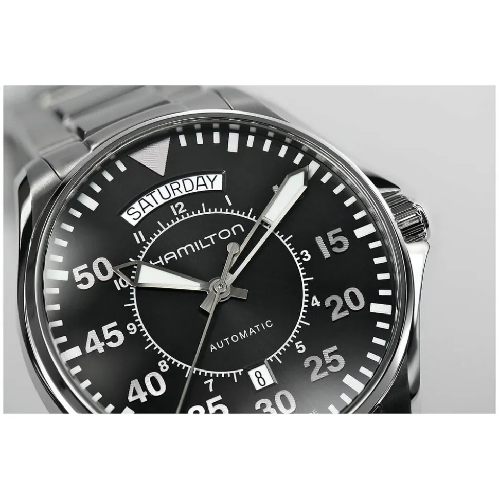 Hamilton Khaki Aviation Pilot Day Date Auto 42mm Black Dial Steel Case & Bracelet Watch