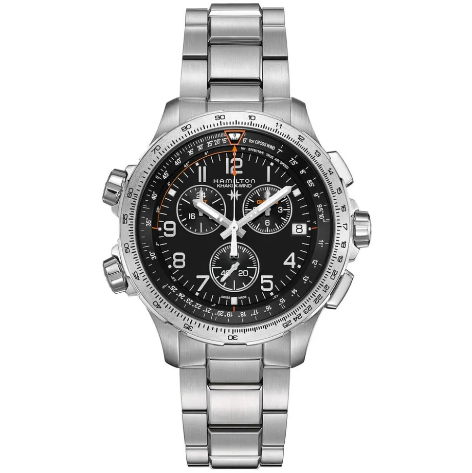 Hamilton Khaki Aviation X-Wind GMT Chrono Quartz 46mm Black Dial Steel Bracelet Watch