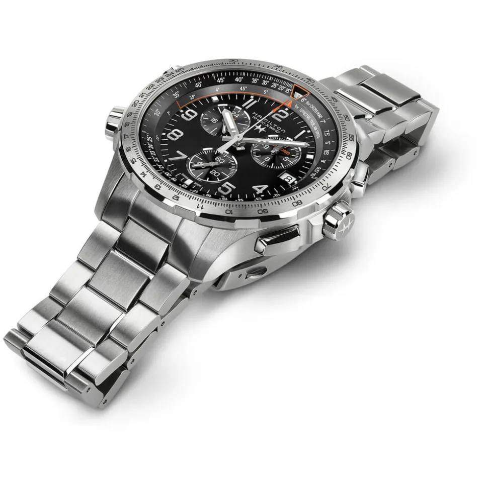 Hamilton Khaki Aviation X-Wind GMT Chrono Quartz 46mm Black Dial Steel Bracelet Watch