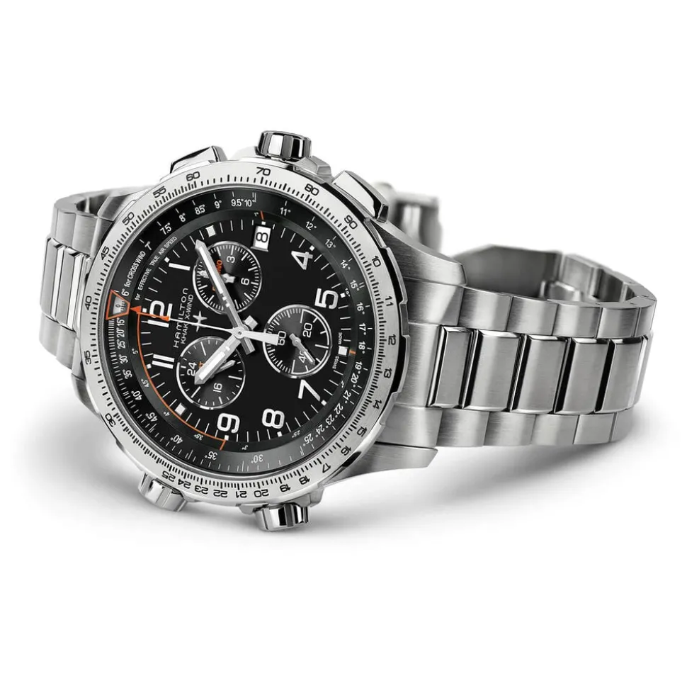 Hamilton Khaki Aviation X-Wind GMT Chrono Quartz 46mm Black Dial Steel Bracelet Watch