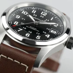 Hamilton Khaki Field Auto 38mm Black Dial Steel Case Brown Leather Strap Watch