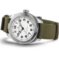 Hamilton Khaki Field Expedition Auto 41mm White Dial Steel Case Green Strap Watch