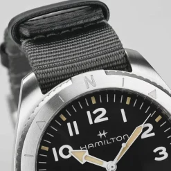 Hamilton Khaki Field Expedition Auto 41mm Black Dial Steel Case Grey Strap Watch