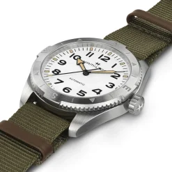 Hamilton Khaki Field Expedition Auto 41mm White Dial Steel Case Green Strap Watch